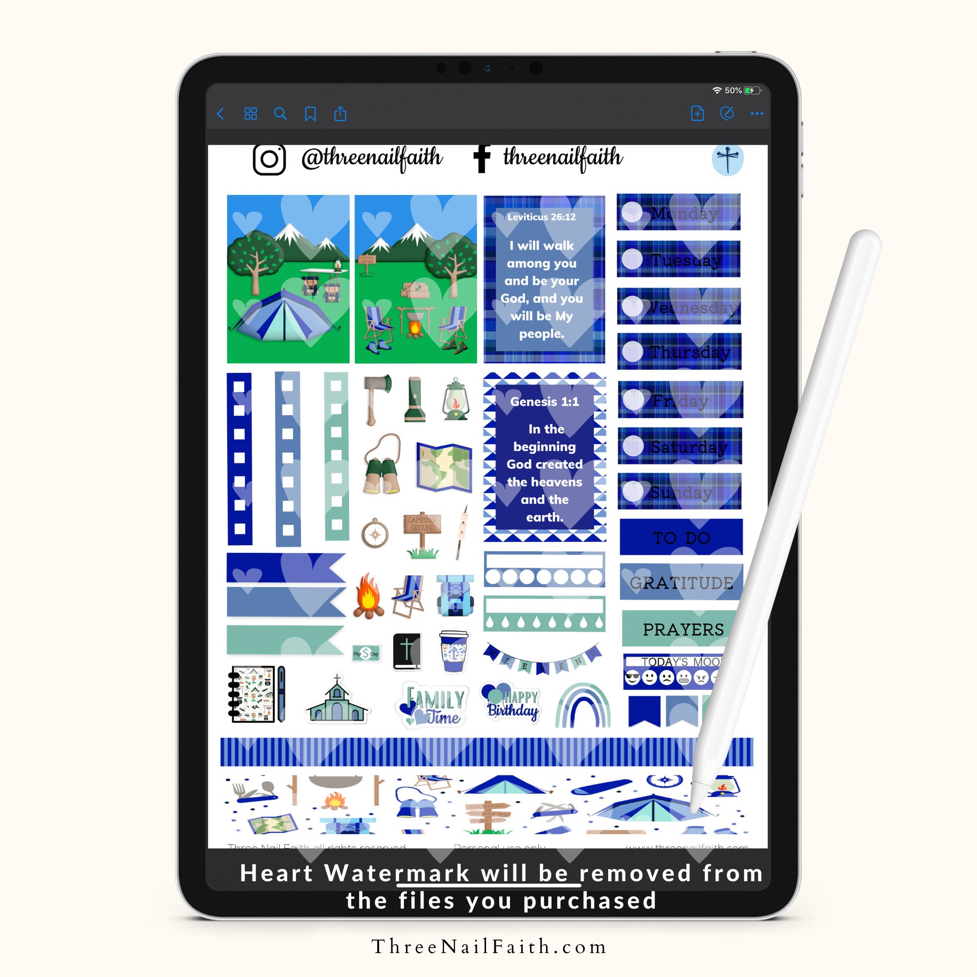 blue and green digital stickers for camping