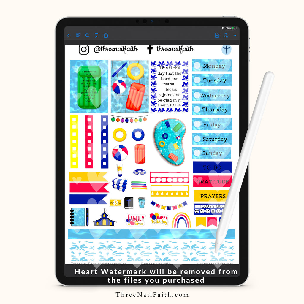 pool party theme digital stickers kit
