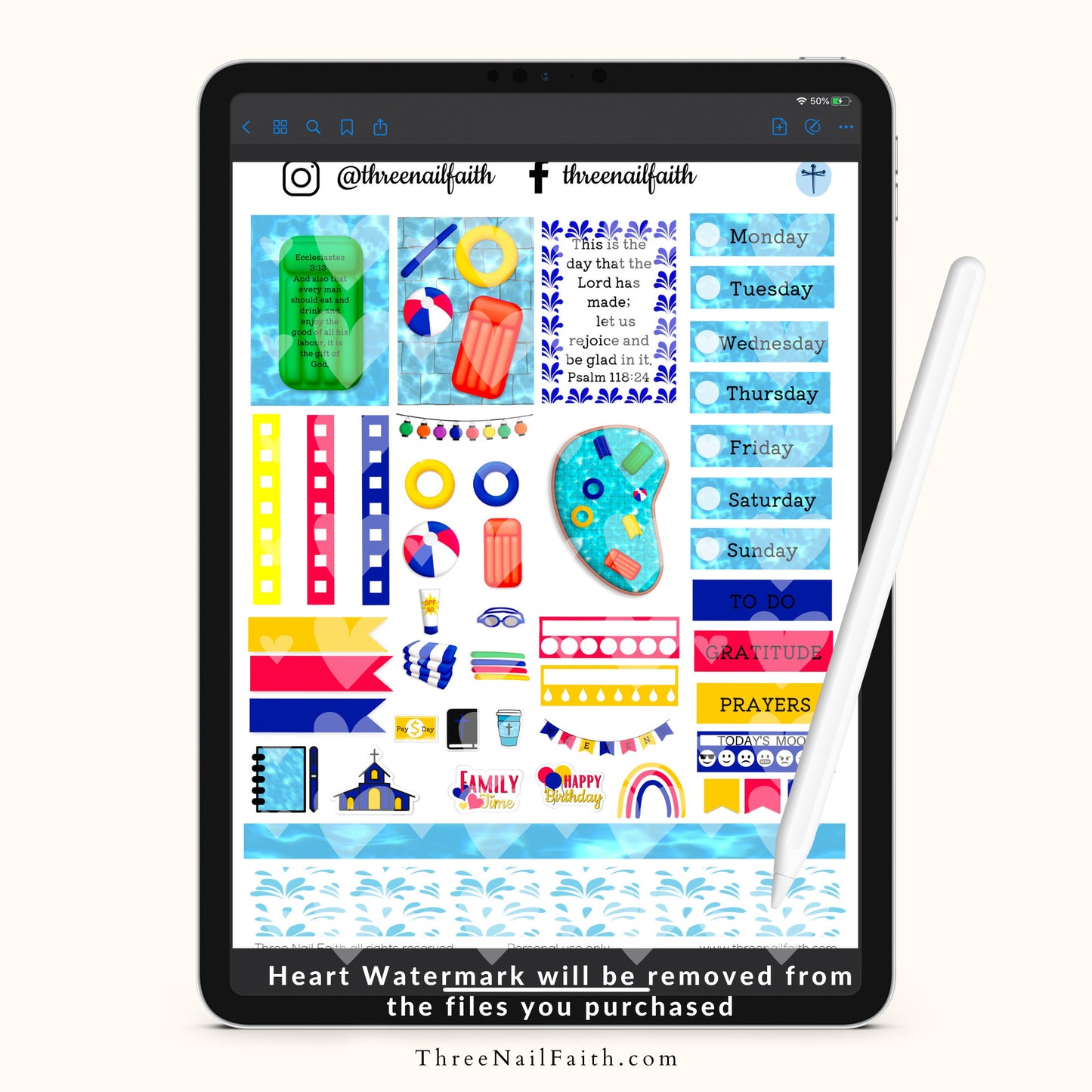 pool party theme digital stickers kit