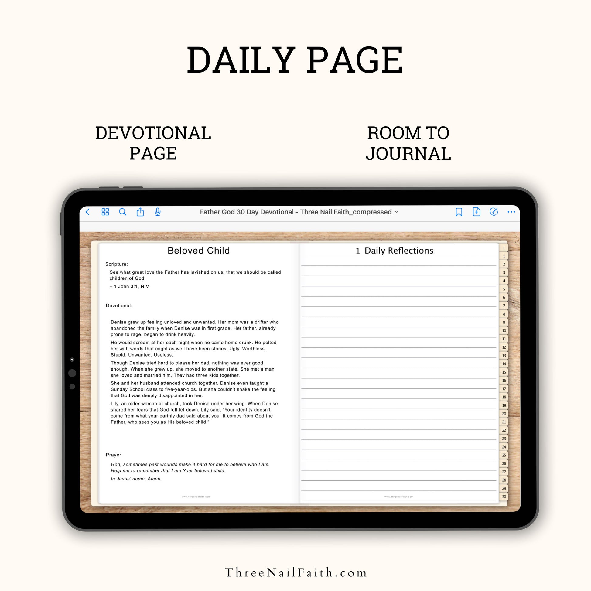 Daily page of Father God 30 Day Devotional Digital Journal