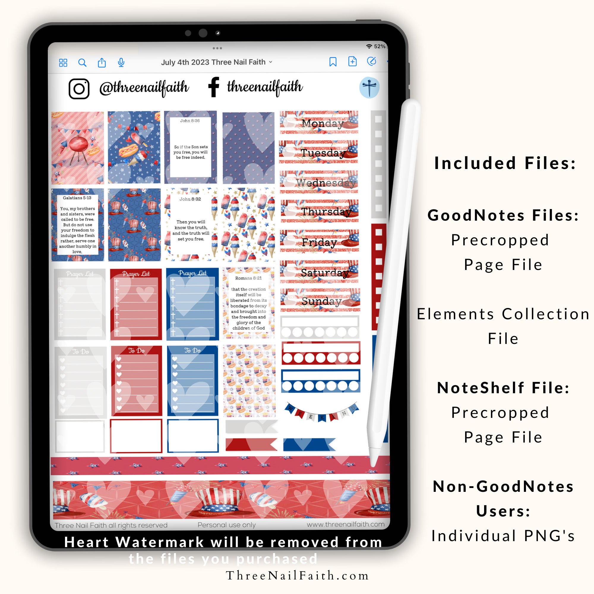 4th of July Digital Planner Sticker Kit 2023