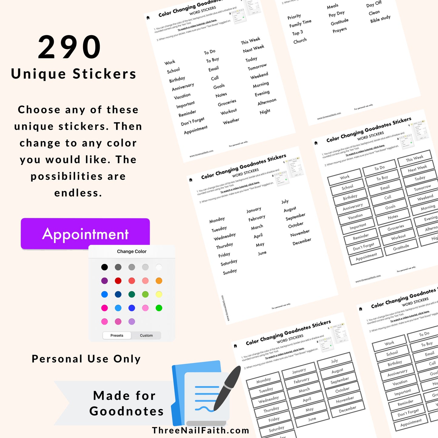 Color Changing Digital Sticker - Words and Word Boxes