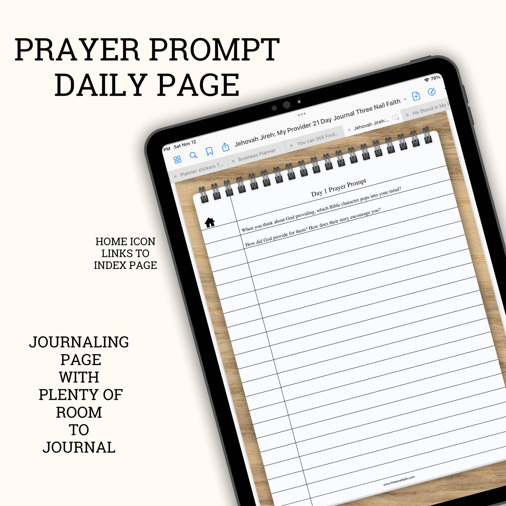 21-Day Journal and Prayer Prompts Digital Journal, Jehovah Jireh: My Provider Prayer prompt daily page