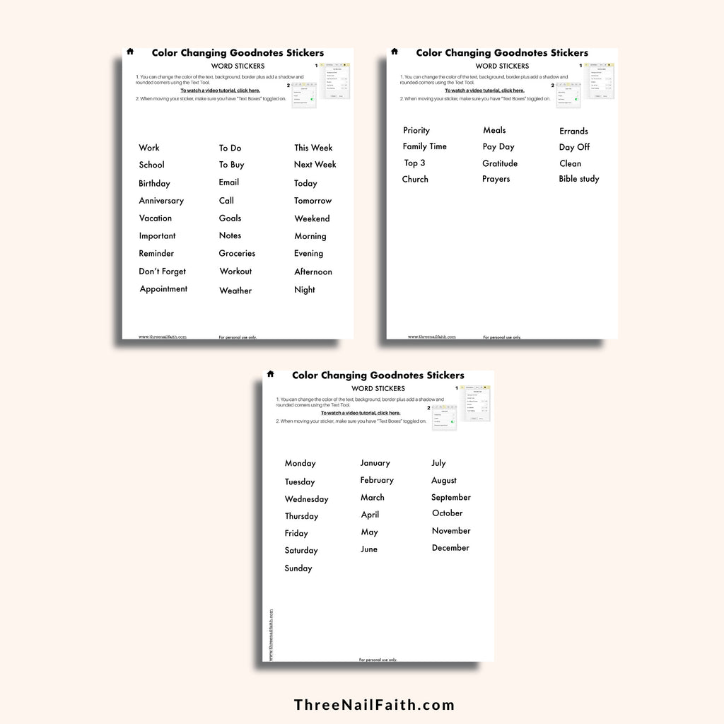 Color Changing Digital Sticker - Words and Word Boxes
