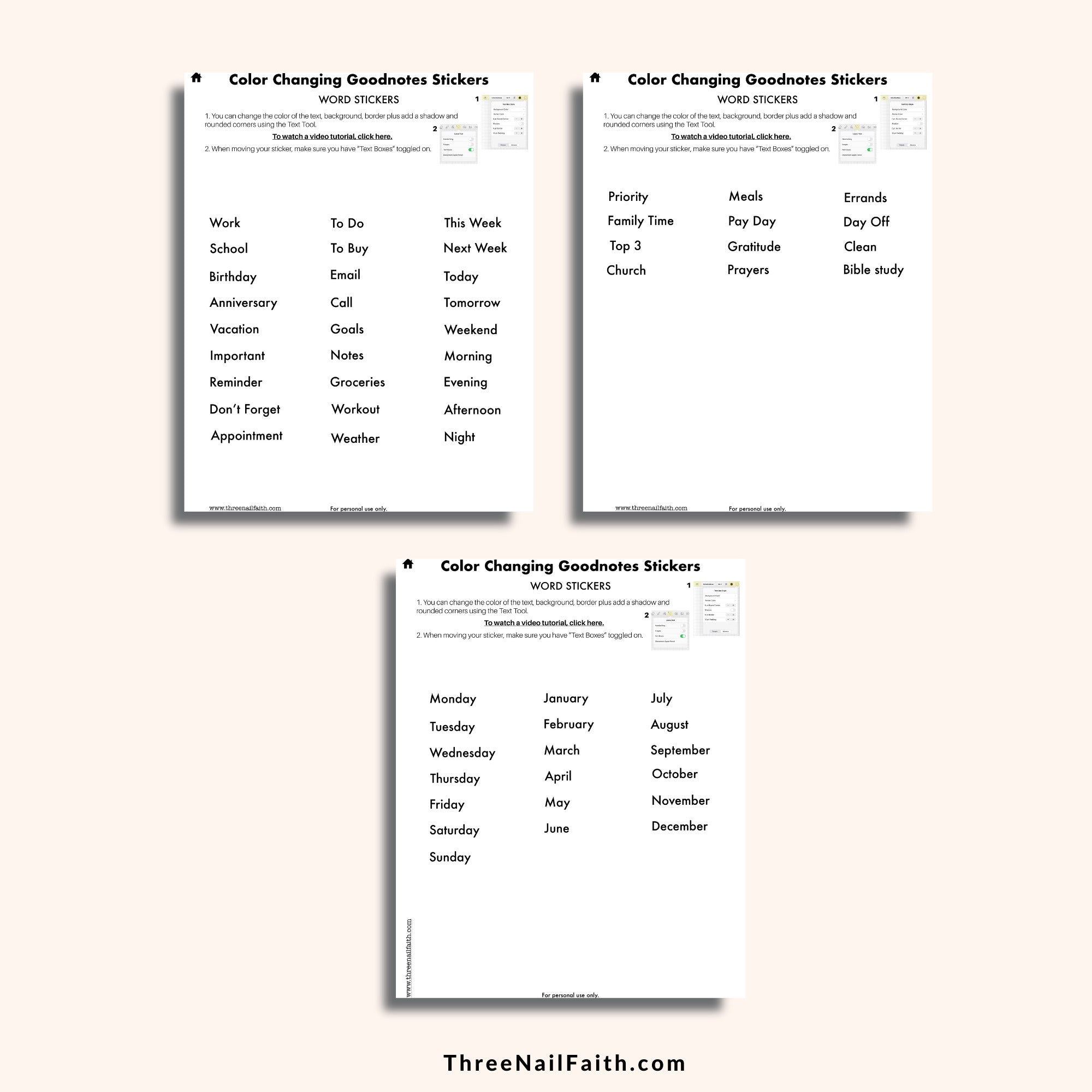 Color Changing Digital Sticker - Words and Word Boxes