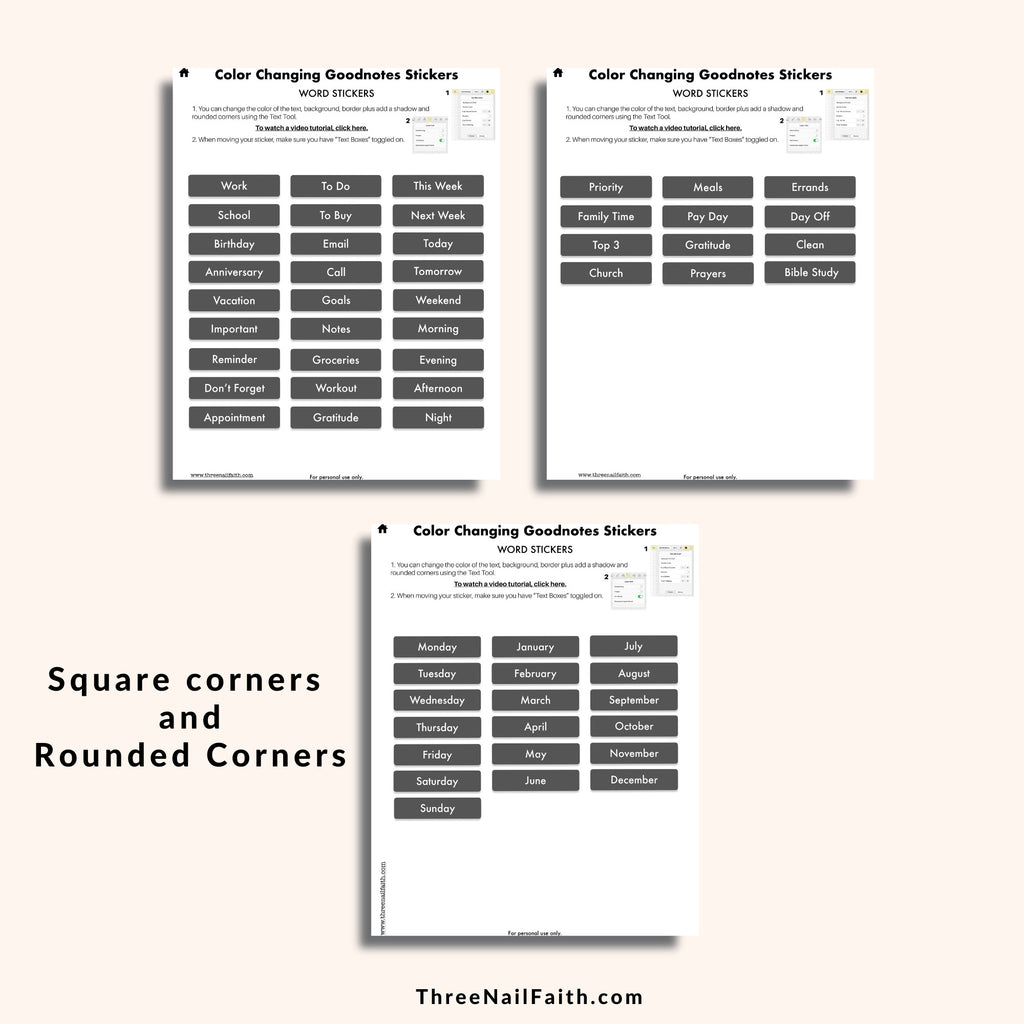 Color Changing Digital Sticker - Words and Word Boxes