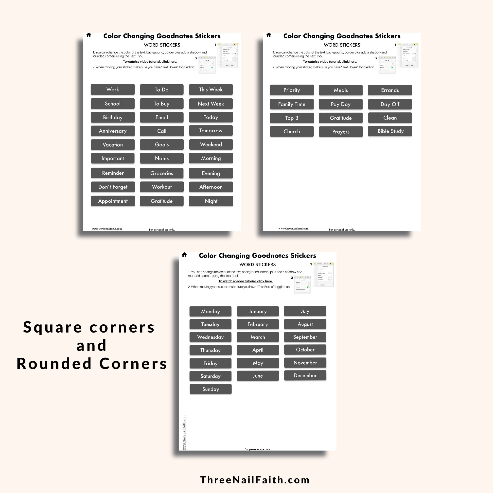 Color Changing Digital Sticker - Words and Word Boxes