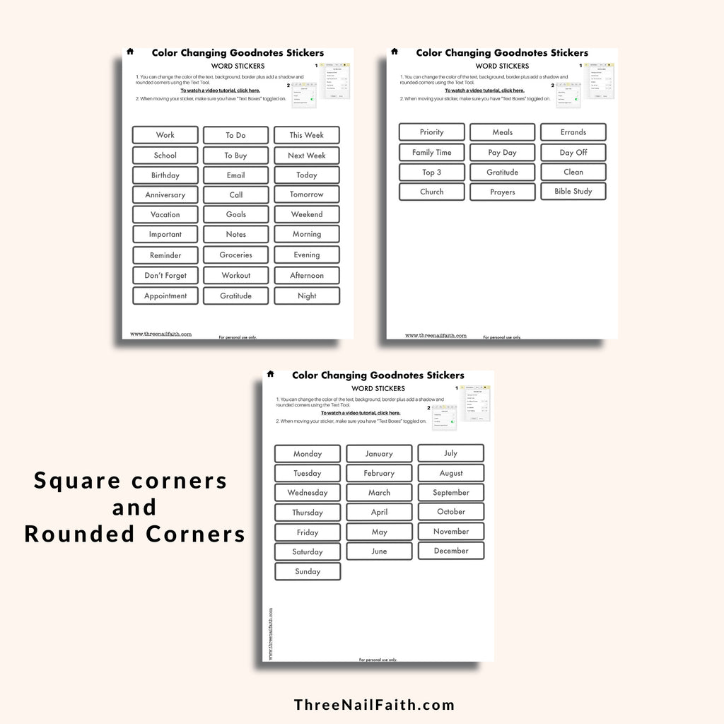 Color Changing Digital Sticker - Words and Word Boxes