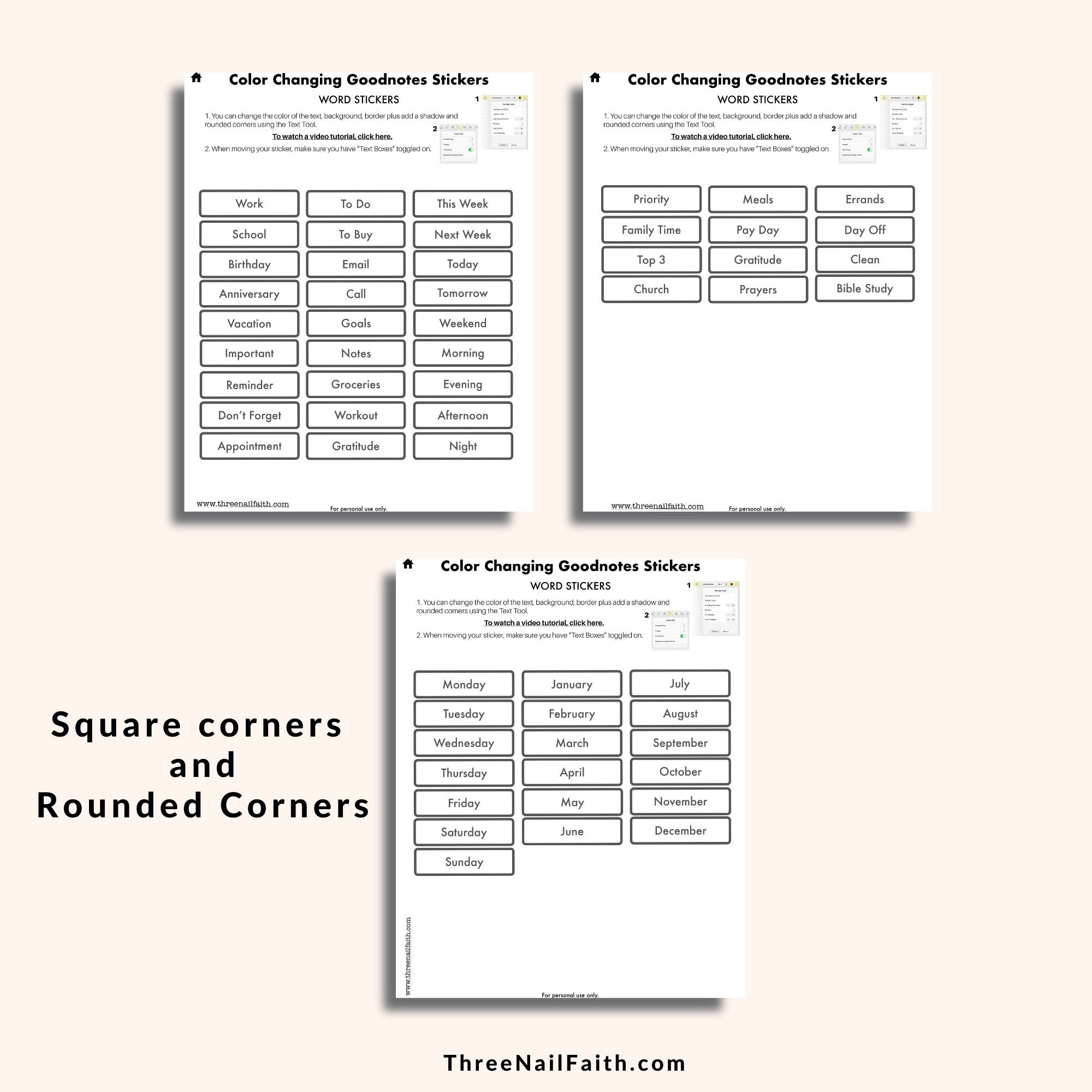 Color Changing Digital Sticker - Words and Word Boxes