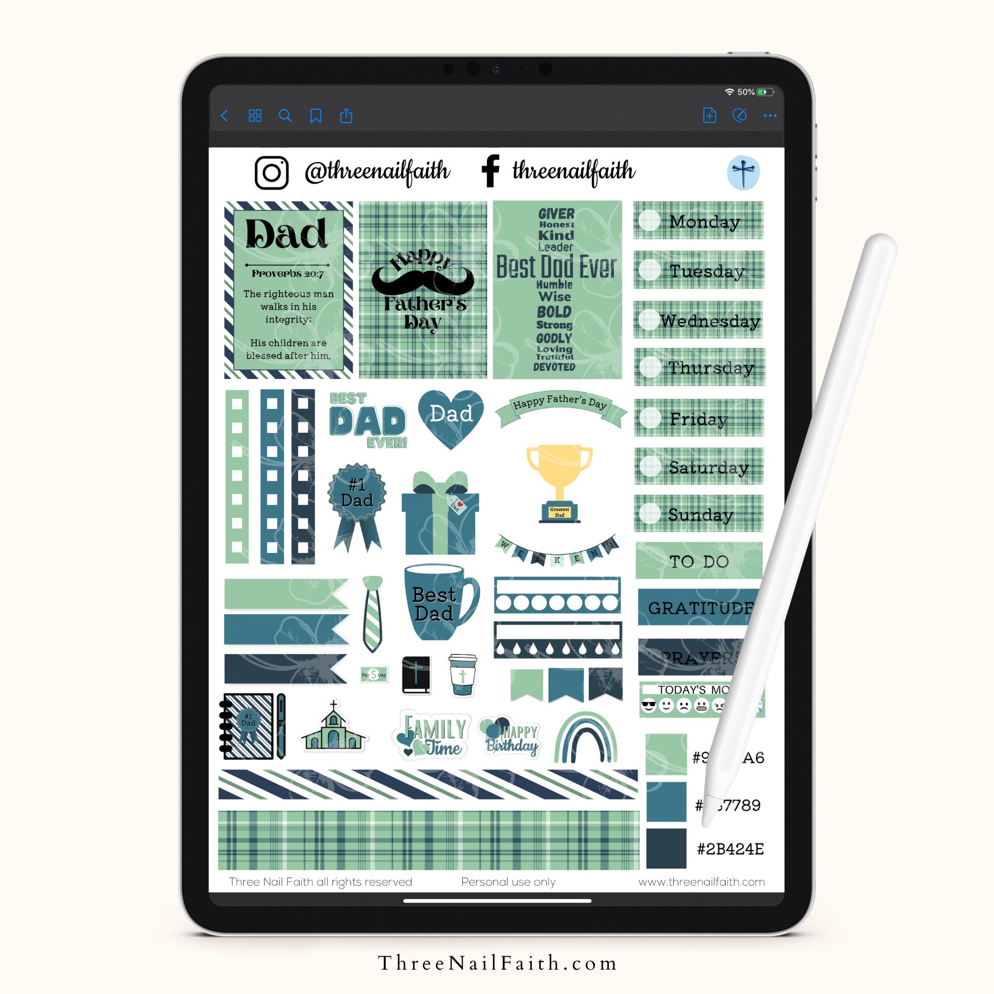 green and blue digital stickers for father's Day