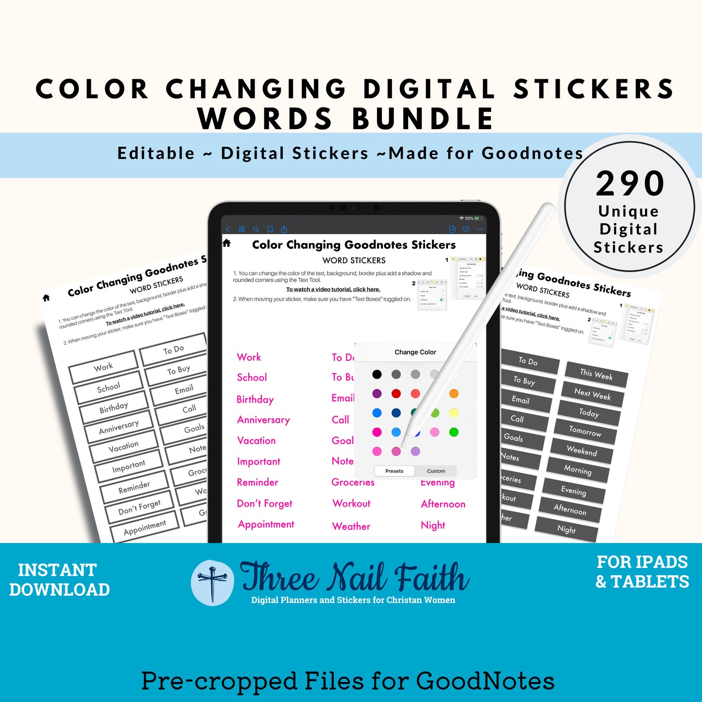 Color Changing Digital Sticker - Words and Word Boxes
