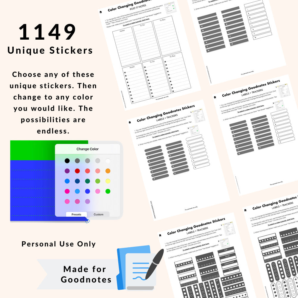 1149 different color changing digital stickersColor Changing Digital Sticker - Mega Bundle