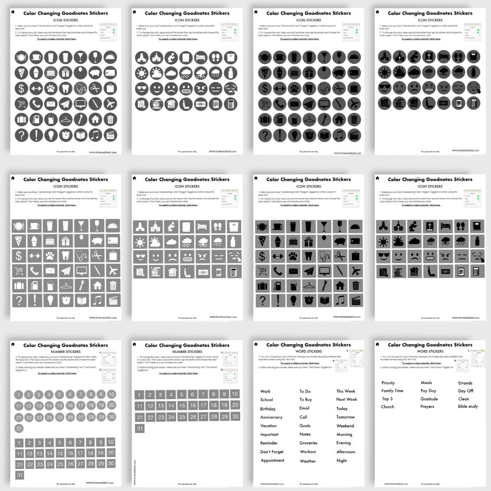 showing 12 different color changing sticker sheets