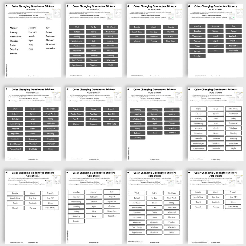 showing 12 different color changing sticker sheets